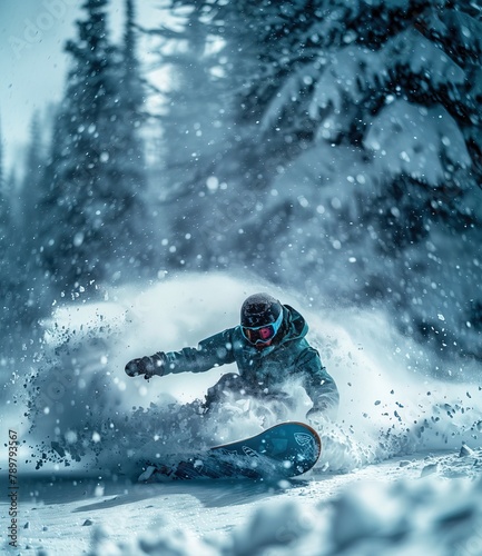 player
Thrilling Snowboarding Action: Blue Boarder in White Powder