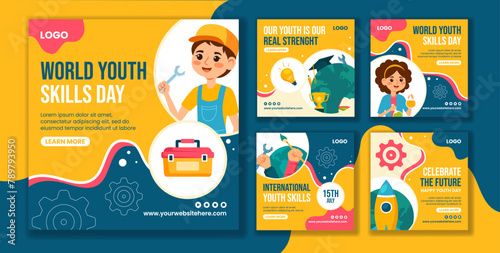 Youth Skills Day Social Media Post Flat Cartoon Hand Drawn Templates Background Illustration
