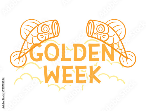 Golden week Japan Banner illustration. Koinobori  Carp streamers  on yellow rhombic pattern. In Japanese it is written Golden week holiday