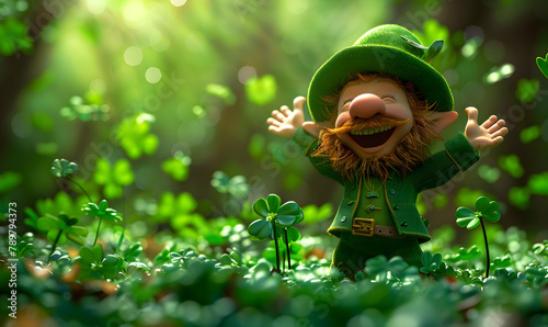 Happy leprechaun character of St. Patrick's Day on an extra wide banner, perfect for holiday promotions and celebrations.