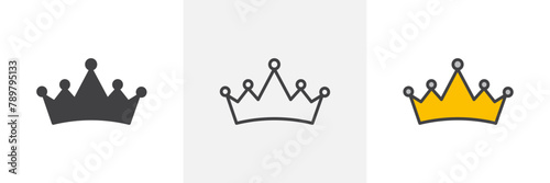 Heritage Crown Icon Set. Royal and king crown vector symbol.