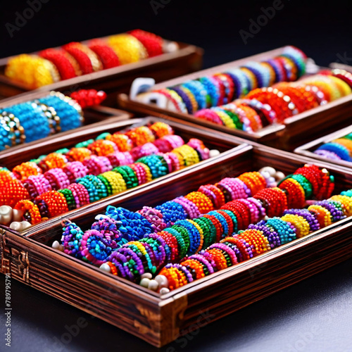 colorful candies in a wooden box