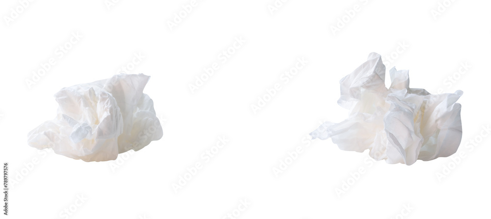 Front view set of screwed or crumpled tissue paper balls after use in toilet or restroom isolated with clipping path in png file format Front view set of screwed or crumpled tissue paper balls after use in toilet or restroom isolated with clipping path in png file format