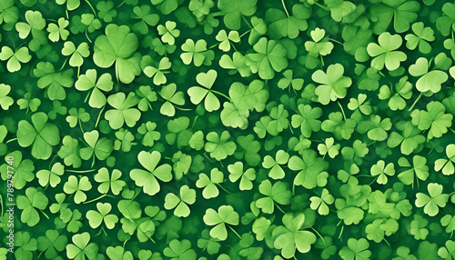 Green leaves pattern leaf shamrock lucky four leaf clover in the field photo
