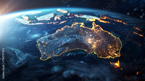 A photo of Australia from space showing the major cities. photo