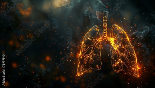 Artistic rendering of a lung with tuberculosis, focusing on damaged tissue and bacterial infection photo