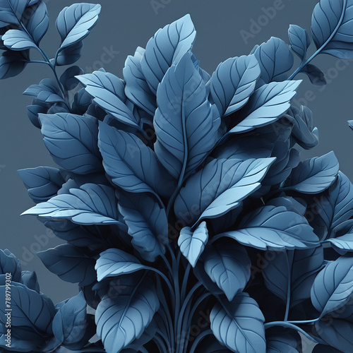 Create a 3D image of a bush with unique blue leaves and a conceptual design - generated by ai