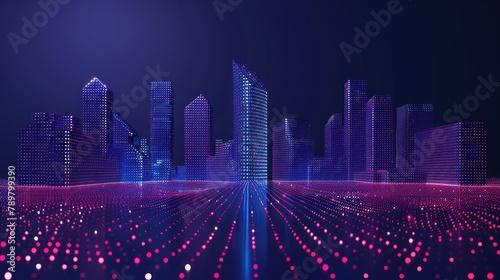 Smart city technology concept with connect points and lines. Business connection, networks and global communication background. AI generated