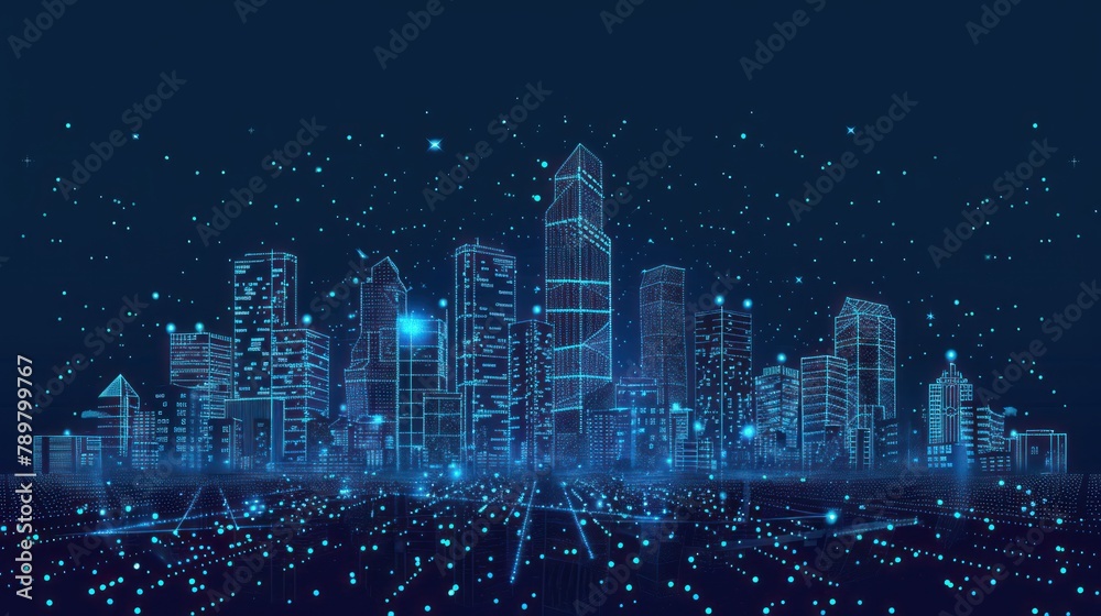 Smart city technology concept with connect points and lines. Business connection, networks and global communication background. AI generated