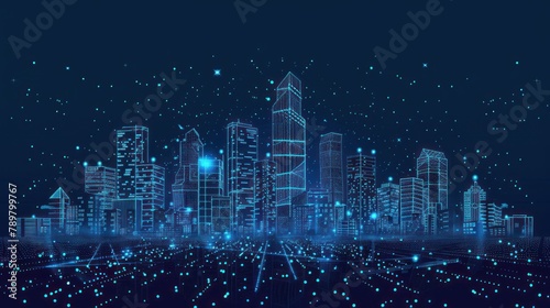 Smart city technology concept with connect points and lines. Business connection, networks and global communication background. AI generated photo