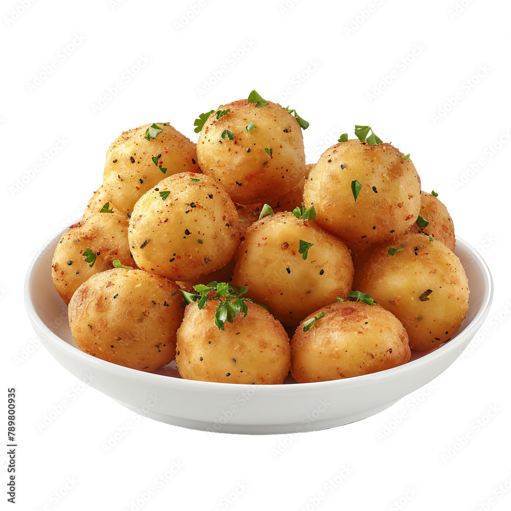 Crispy Boov Fried Dough Balls Seasoned with Spices Isolated On White Background Crispy Boov Fried Dough Balls Seasoned with Spices Isolated On White Background