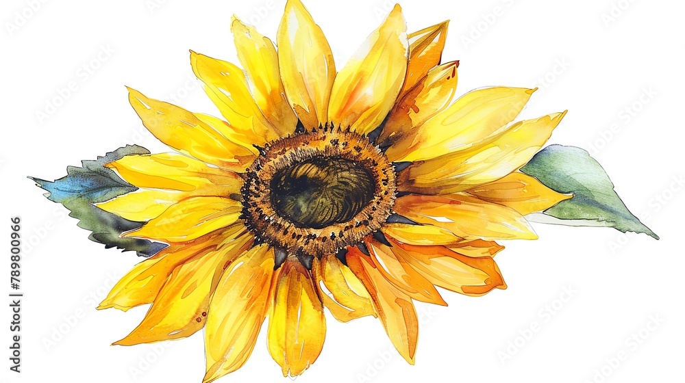 Watercolor sunflower clipart with bold yellow petals and a brown center ...