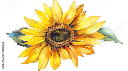 Watercolor sunflower clipart with bold yellow petals and a brown center