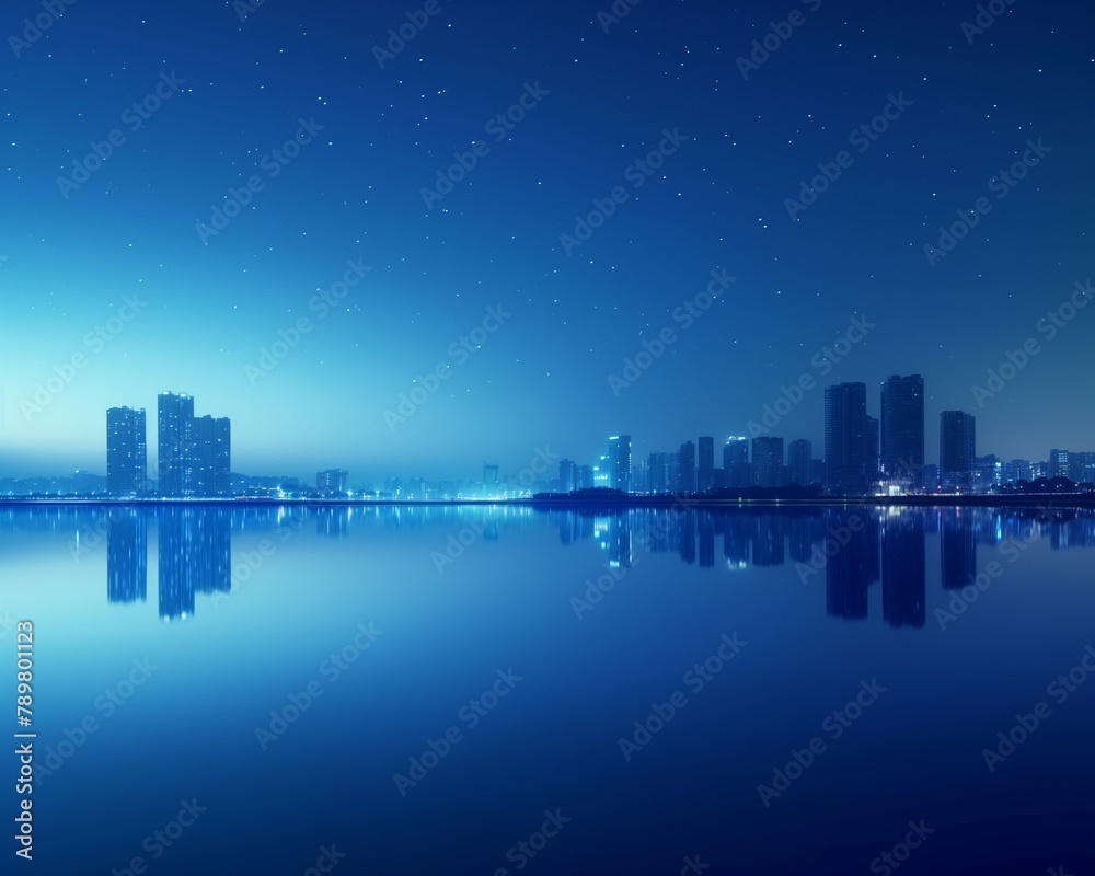 A tranquil lake reflecting the lights of a futuristic cityscape in the distance - 1