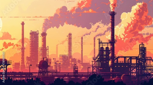 Urban skyline backdrop: dynamic industrial scene with steel structures.