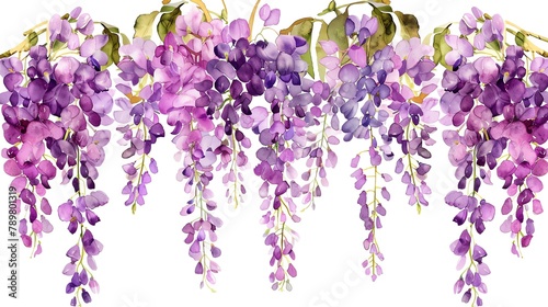 Watercolor wisteria clipart with cascading purple blooms