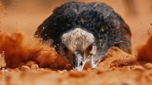 An ostrich running in the desert