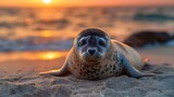 Serene Seal at Sunset: A Portrait of Peaceful Coexistence. Concept Seals, Wildlife Photography, Sunset, Nature Conservation