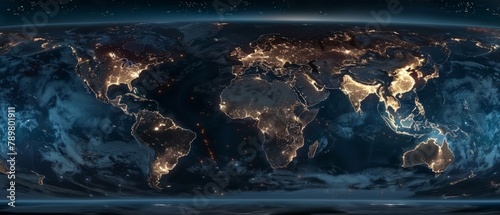 Blue and black shaded globe of the Earth at night