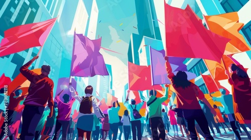 Vibrant labor celebration: diverse workers unite in dynamic rally.