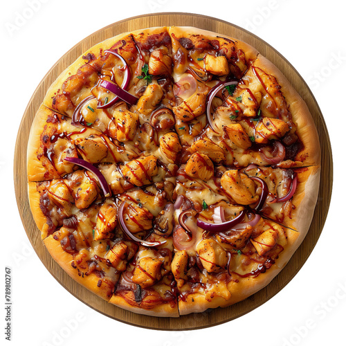 Delicious Bouar BBQ Chicken Pizza Isolated On White Background  photo