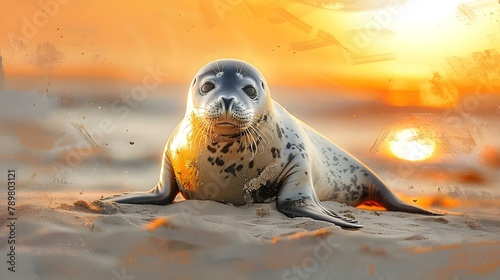 Seal Serenity at Sunset: A Quiet Ode to Nature's Peace. Concept Nature Photography, Sunset Moments, Quiet Reflections, Peaceful Seals © Ян Заболотний
