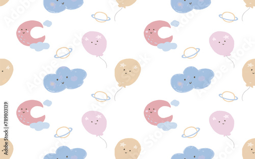 moon Balloon Bliss Seamless Pattern