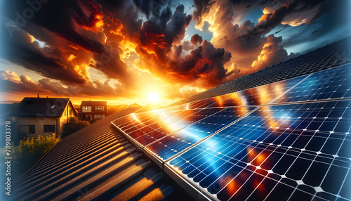 A close-up image of the solar panels installed on the roof  focusing on the texture and material details.