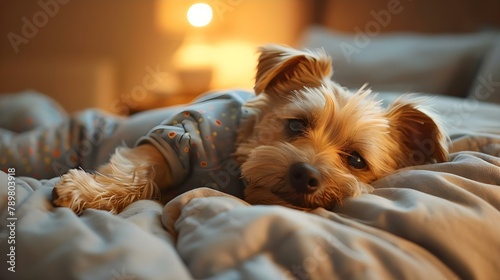 Cozy Pup in PJs Embracing Bedtime Bliss. Concept Puppy Love, Bedtime Bliss, Cozy PJs