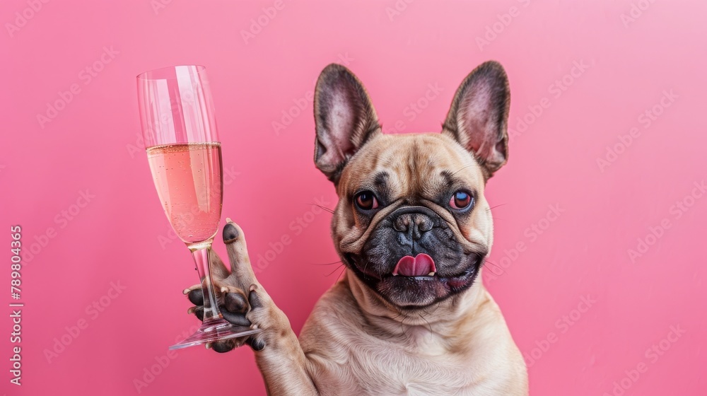 Frenchie looks a little tipsy after drinking champagne.