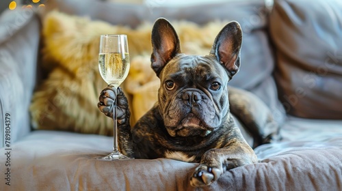 Frenchie looks a little tipsy after New Year's Eve party photo