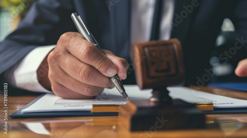 Judge signing legal document photo