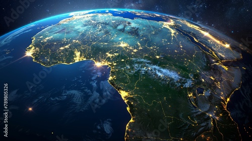 Night view of Africa from space showing city lights.