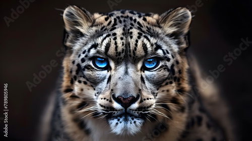 The snow leopard with blue eyes, a snowy background.