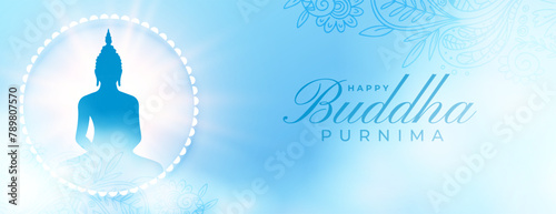 happy buddha purnima religious blue banner with smoke and light effect