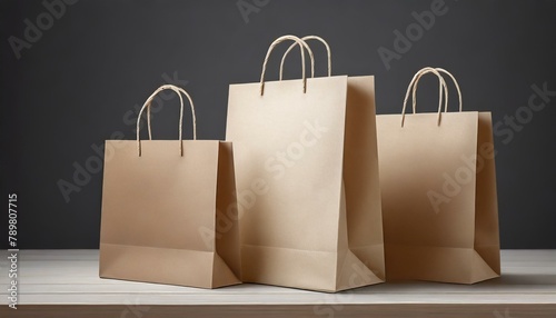 Shopping bag mockups. Paper package isolated on white background. Realistic mockup of craft paper bags