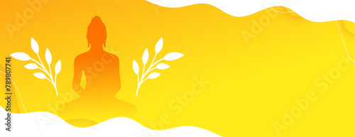 elegant buddha purnima yellow banner with leaves and text space