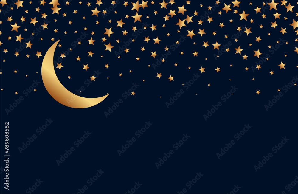 Naklejka premium beautiful golden moon and starry background with text space