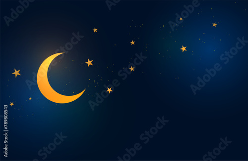 mystical night sky background with half moon and stars