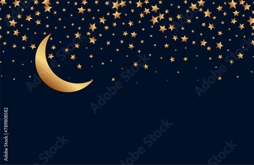 beautiful golden moon and starry background with text space