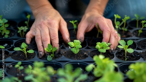 Tending to Young Plants in Seedling Trays