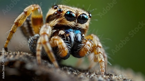 Close-up of a jumping spider. Jumping spider macro photography.  photo