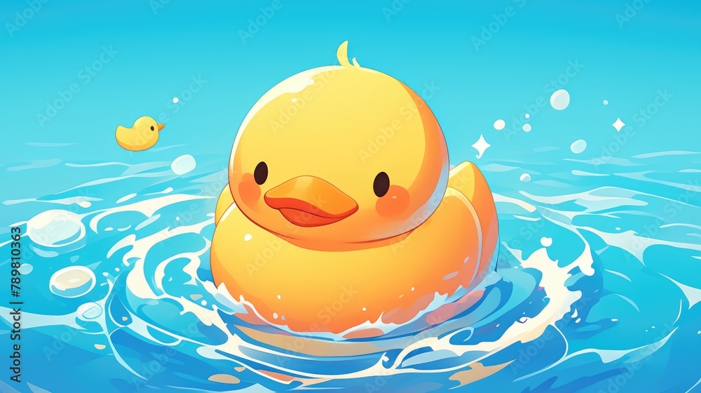 Adorable illustration of a playful rubber duck in cartoon style