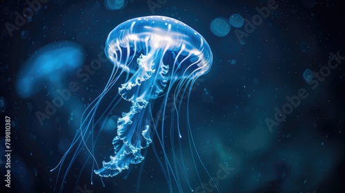 blue jellyfish dive in the sea 