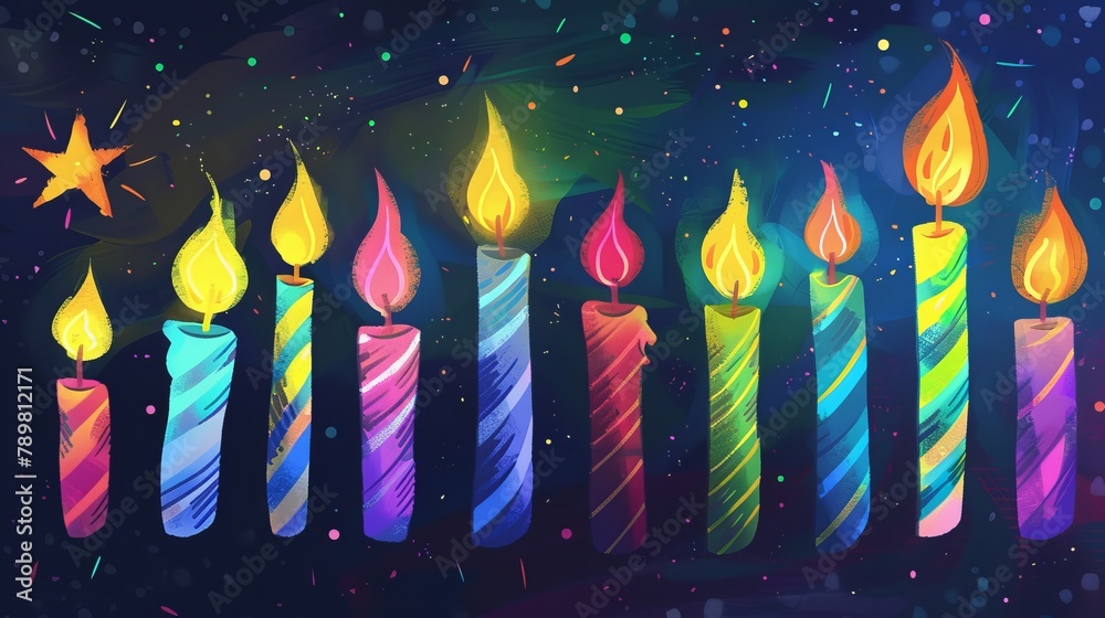 Vibrant illustration of colorful birthday candles aglow in celebration