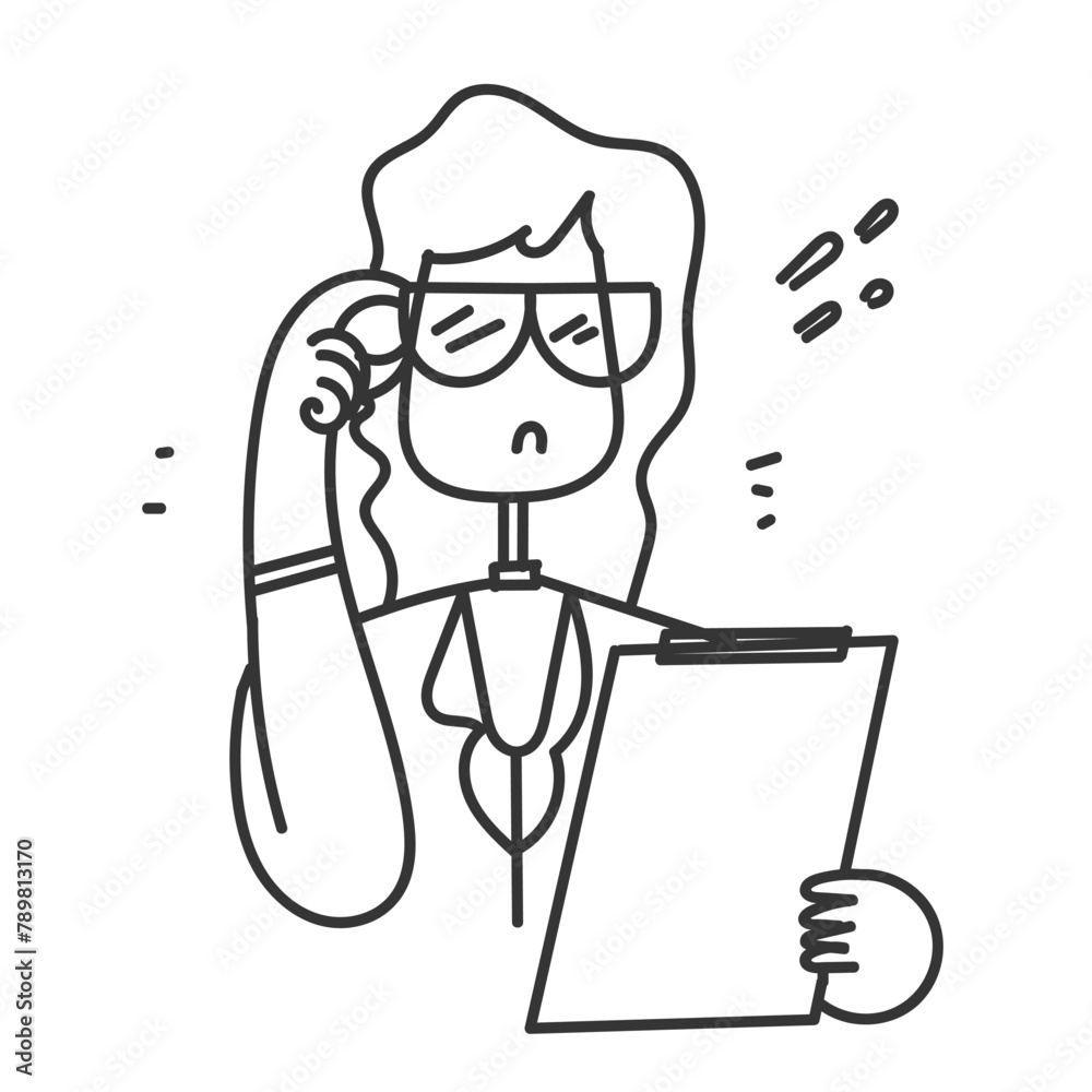 hand drawn doodle woman in thick glasses carrying a clipboard hand drawn doodle woman in thick glasses carrying a clipboard