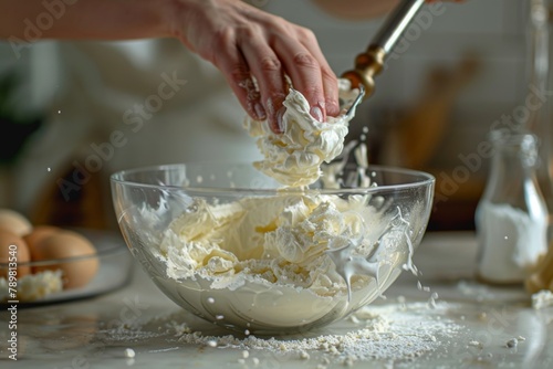 shot of a hand mixing whipped cream
