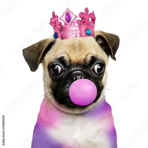 Φωτογραφία Cute pug puppy png sticker, blowing bubble gum, transparent background