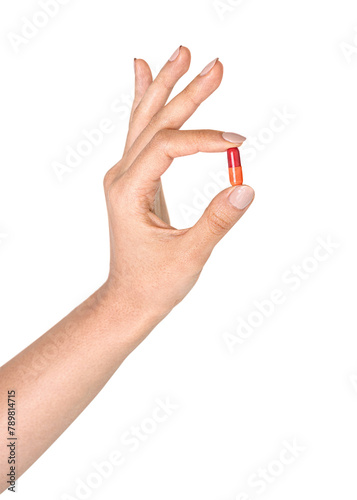 Hand holding a colorful pill transparent png