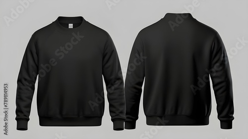 Blank hoodie mockup .Blank sweatshirt  black color preview  template front and back view on white background. crew neck mock up isolated on white background. Cloth collection.  photo